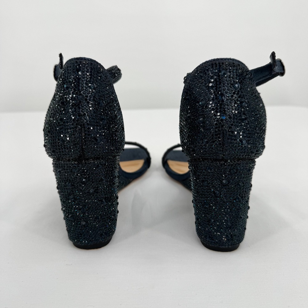 Black Beaded Ankle-Strap Wedge Sandals - Picture 7 of 16